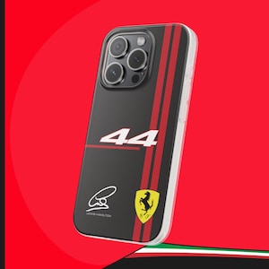 Autographe de L. Hamilton inspiré de la Scuderia Ferrari 2025 F1 Team | Coque en TPU pour iPhone | Gris, rouge | Pour 16/15/14/13/12+ (Plus, Pro, Pro Max)