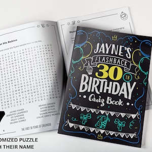 30th Birthday Quiz Book with Personalized Cover, Puzzle and Special Birthday Message, Customized Birthday Gift, The Best Childhood Memories