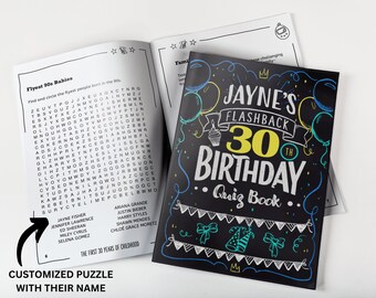Personalized 30th Birthday Gift • Custom Name Quiz Book • 90s Nostalgia Puzzles • Retro Adult Activity for Milestone Birthdays