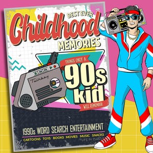 1990s Custom Word Search Book - Best Ever Childhood Memories 1990s Word Search Entertainment - Personalized Word Search 30th Birthday Book