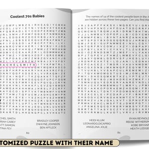 Custom 1970s Word Search Book • Personalized Name Edition • Retro 70s Nostalgia Puzzles for Adults • Unique Birthday or Christmas Gift immagine 3