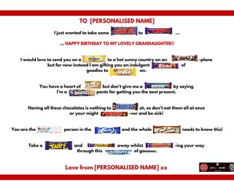 Personalised Chocolate Poem Message Hamper Box, Chocolate Hamper Box, Chocolate Box, Granddaughter Birthday Chocolates, Birthday Chocolate