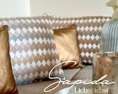 SAPIDA Dekokissen | Jacquard Kissen vegan | Beige Blau Grau | Unikat mit Füllung | Boho Kissenhülle handmade