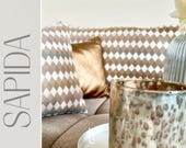 SAPIDA Dekokissen | Jacquard Kissen vegan | Beige Blau Grau | Unikat mit Füllung | Boho Kissenhülle handmade