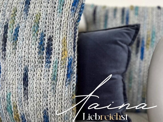 AAINA Häkelkissen | Gehäkeltes Unikat  Boho Zierkissen grau blau | Handgemachtes Sofa Kissen im Scandi Stil | Boho Stil