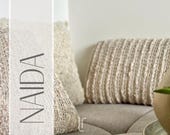 NAIDA Häkelkissen | Gehäkeltes Unikat Boho | Vegan & Handgemacht | Beige/Creme Deko Kissen | Boho Wohnzimmer