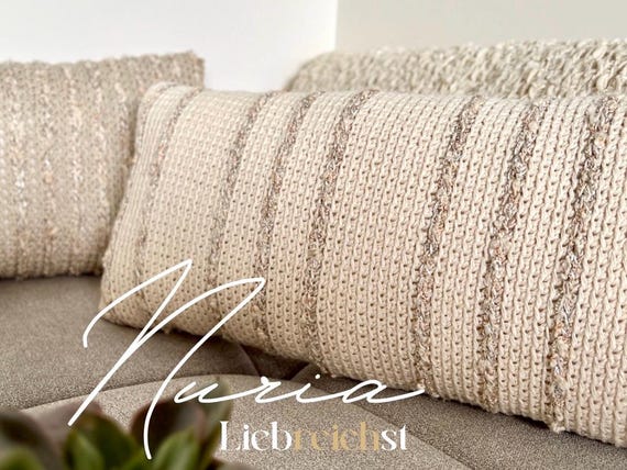NURIA Häkelkissen | Gehäkeltes Unikat Boho | Vegan & Handgemacht | Creme Deko Kissen | Boho Wohnzimmer | recycelte Baumwolle