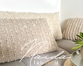 NAIDA Häkelkissen | Gehäkeltes Unikat Boho | Vegan & Handgemacht | Beige/Creme Deko Kissen | Boho Wohnzimmer
