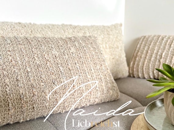 NAIDA Häkelkissen | Gehäkeltes Unikat Boho | Vegan & Handgemacht | Beige/Creme Deko Kissen | Boho Wohnzimmer