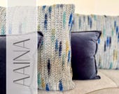 AAINA Häkelkissen | Gehäkeltes Unikat  Boho Zierkissen grau blau | Handgemachtes Sofa Kissen im Scandi Stil | Boho Stil