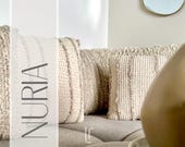 NURIA Häkelkissen | Gehäkeltes Unikat Boho | Vegan & Handgemacht | Creme Deko Kissen | Boho Wohnzimmer | recycelte Baumwolle