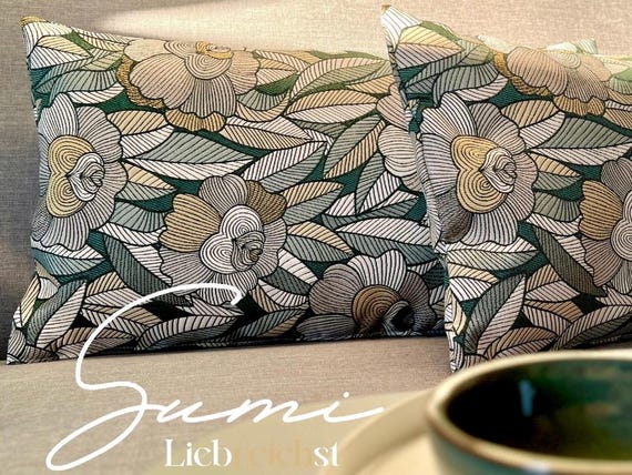 SUMI Dekokissen | Jacquard Kissen | Blumenkissen mit Metallic Schimmer | OEKO-TEX® Kissenbezug | Elegantes Sofakissen in Blau & Gold