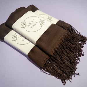 Brown Pashmina Shawls, Wedding Favors for Guests, Pashminas in Bulk, Pashmina Shawl Wedding, Pashmina Scarf, Personalized Favors Bulk