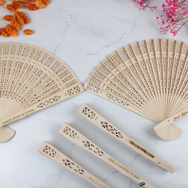 30 Pcs Custom-Engraved Sandalwood Fans for Weddings, Personalized Wedding Fans, Custom Wedding Favors, Fans for Guests, Fan Party Favors