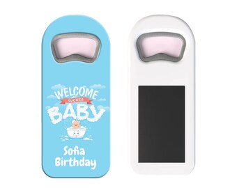 Imán abridor de botellas personalizado para baby shower de niño, imán abridor de botellas personalizado para recuerdos de baby shower o regalos de primer cumpleaños.