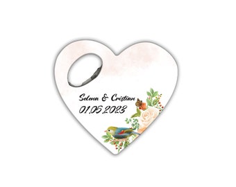 Favore di ringraziamento per matrimonio a forma di cuore, apribottiglie personalizzabile per souvenir di nozze, apribottiglie magnetico, regalo di nozze personalizzato, salva la data