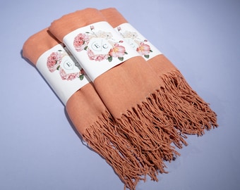 Dark Salmon Wedding Shawls, Wedding Favors for Guests, Pashminas in Bulk, Pashmina Shawl Wedding, Pashmina Scarf,Personalized Wedding Favors
