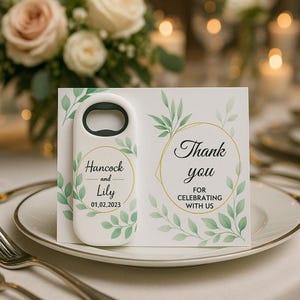 Abridor de garrafas magnético com cartão de agradecimento e saco de gelatina, brindes de abridor magnético, brindes de festa de casamento para convidados a granel, brinde de agradecimento