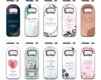 70 stuks Save The Date-cadeau: gepersonaliseerde magnetische flesopener. Aangepaste namen en trouwdatum.