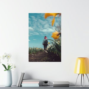 Boho Wanderlust Girl in Nature Print, Colorful Floral Framed Photography, Dreamy Cinematic Landscape
