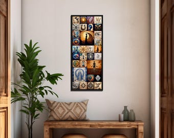 Verticale mystieke muurkunst – paneel spiritueel symbool, esoterische vrouwelijke energie, (44 x 104 cm)