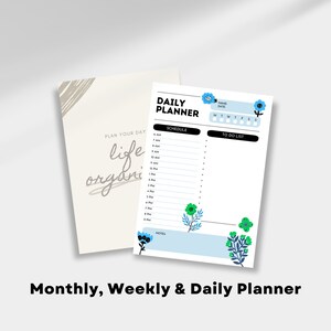 Daily Weekly and Monthly Planner, Monthly Planner, Weekly Planner, Daily Planner, printable planner, Printable PDF, Undated Monthly Planner