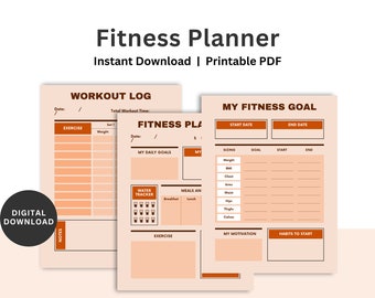Fitness Planner Printable, Digital Fitness Planner, Workout Tracker, Health Wellness Journal, Fitness Tracker, Printable Workout Routine