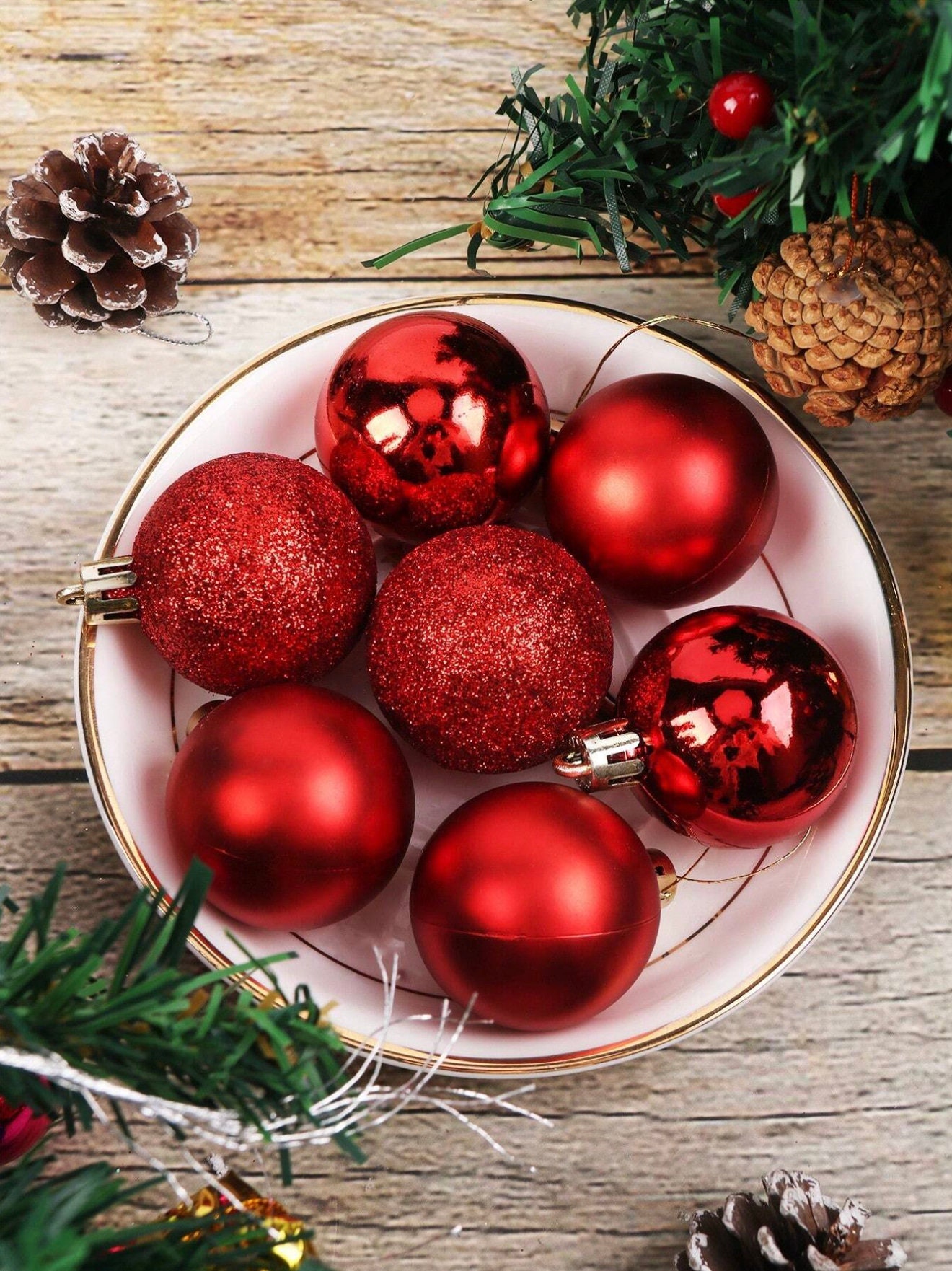 24pcs Red Christmas Ornaments Decoration,round Christmas Ornaments,red
