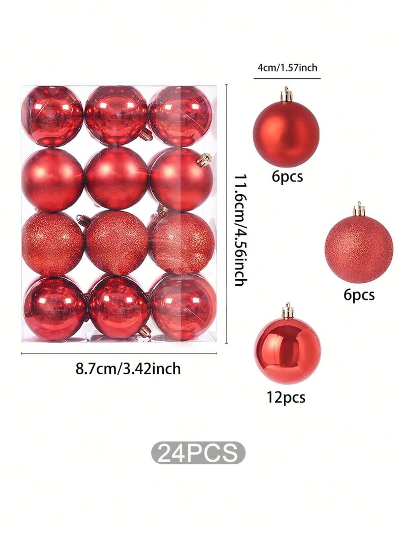 24pcs Red Christmas Ornaments Decoration,round Christmas Ornaments,red Ball Christmas Ornaments