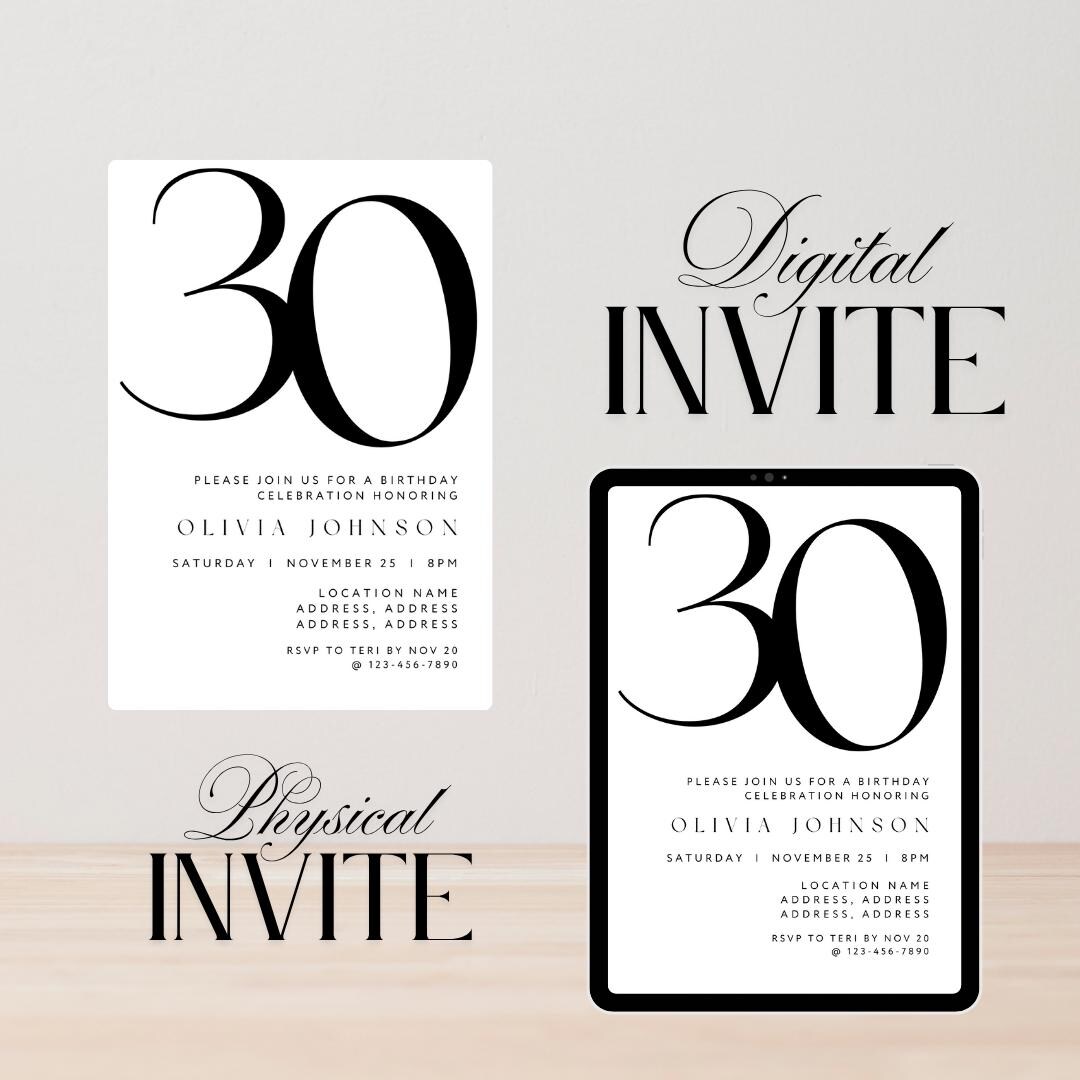 Editable 30th Birthday Invitation | Modern Canva Template | Digital ...