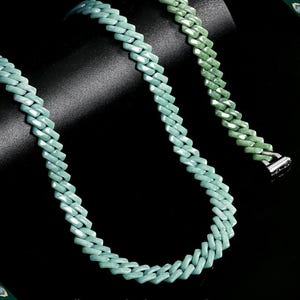 Unieke Cubaanse groen/blauwe jade ketting ~ klasse A natuurlijke jadeiet Cubaanse armband ketting ~ cadeau voor hem ~ vriend ~ herensieraden ~ jubileumcadeau