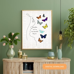 Download Digital | Citação de amor próprio | Amor | Positivo | Borboletas | Arte de parede para impressão | Decoração artística