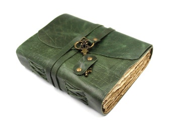 Vintage Leather Journal –  Handmade Vintage Deckle Edge Paper – Leather bound Journal For Women Men – Vintage Key Closure - Book of Shadows