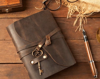 Gepersonaliseerde lederen dagboek - handgemaakt antiek oud papier - aangepast notitieboekje - handgemaakte dagboekgeschenken