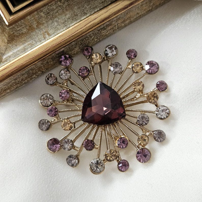 Art Deco Crystal Starburst Brooch, Vintage Style Statement Pin in Black ...