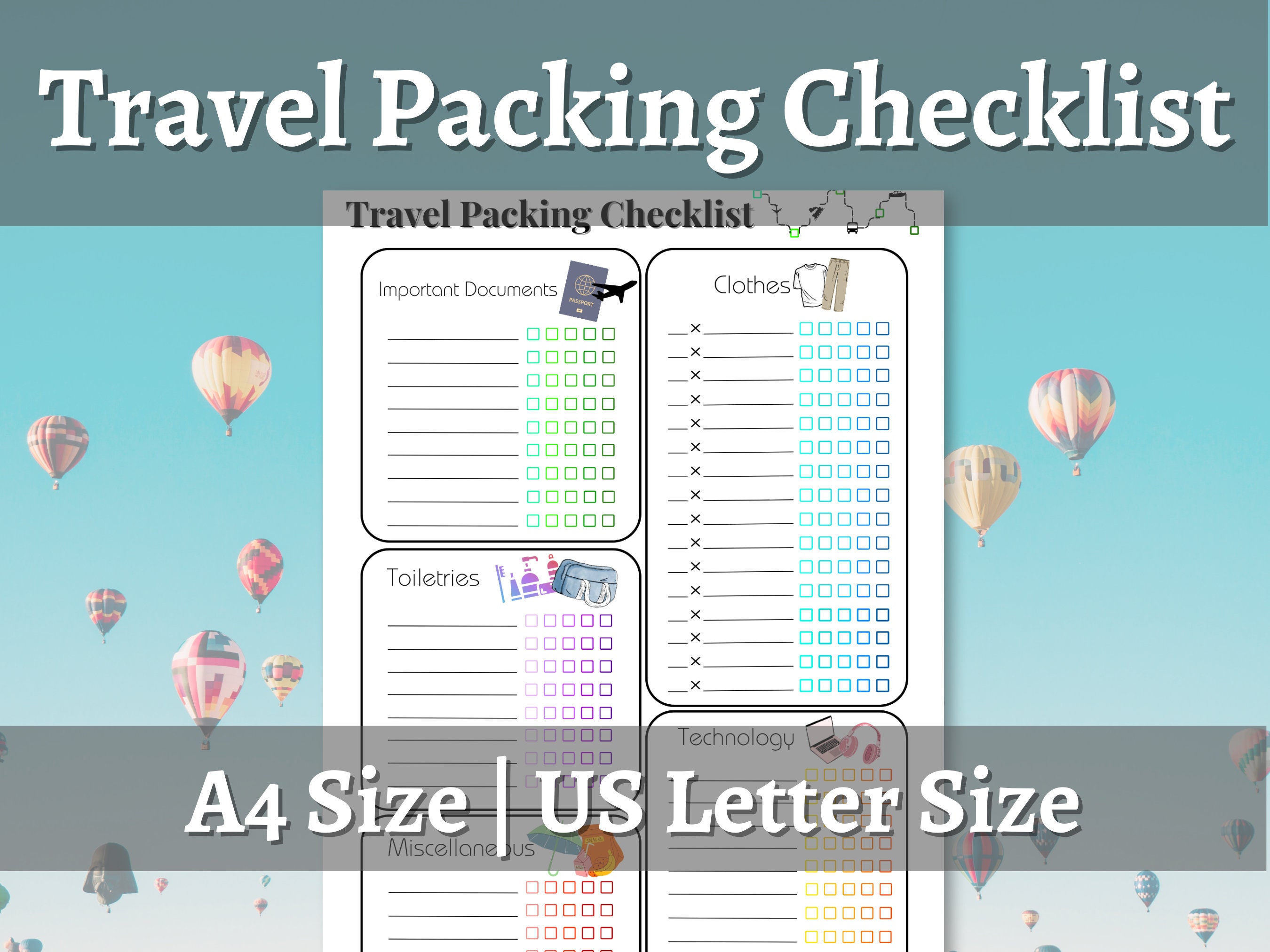 Travel Packing Checklist Printable Etsy
