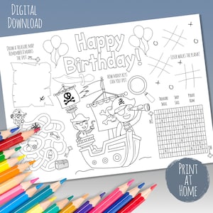 Pirate Birthday Activity Page Coloring Sheet Party Placemat