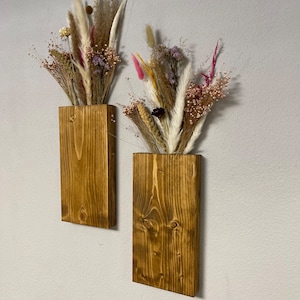 Jarrón de pared de madera, flores de bolsillo de pared, decoración de pared de madera