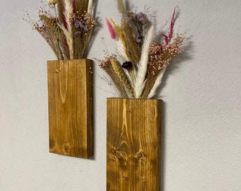 Wandvase Holz, Wandtasche Blumen, Wanddekoration Holz