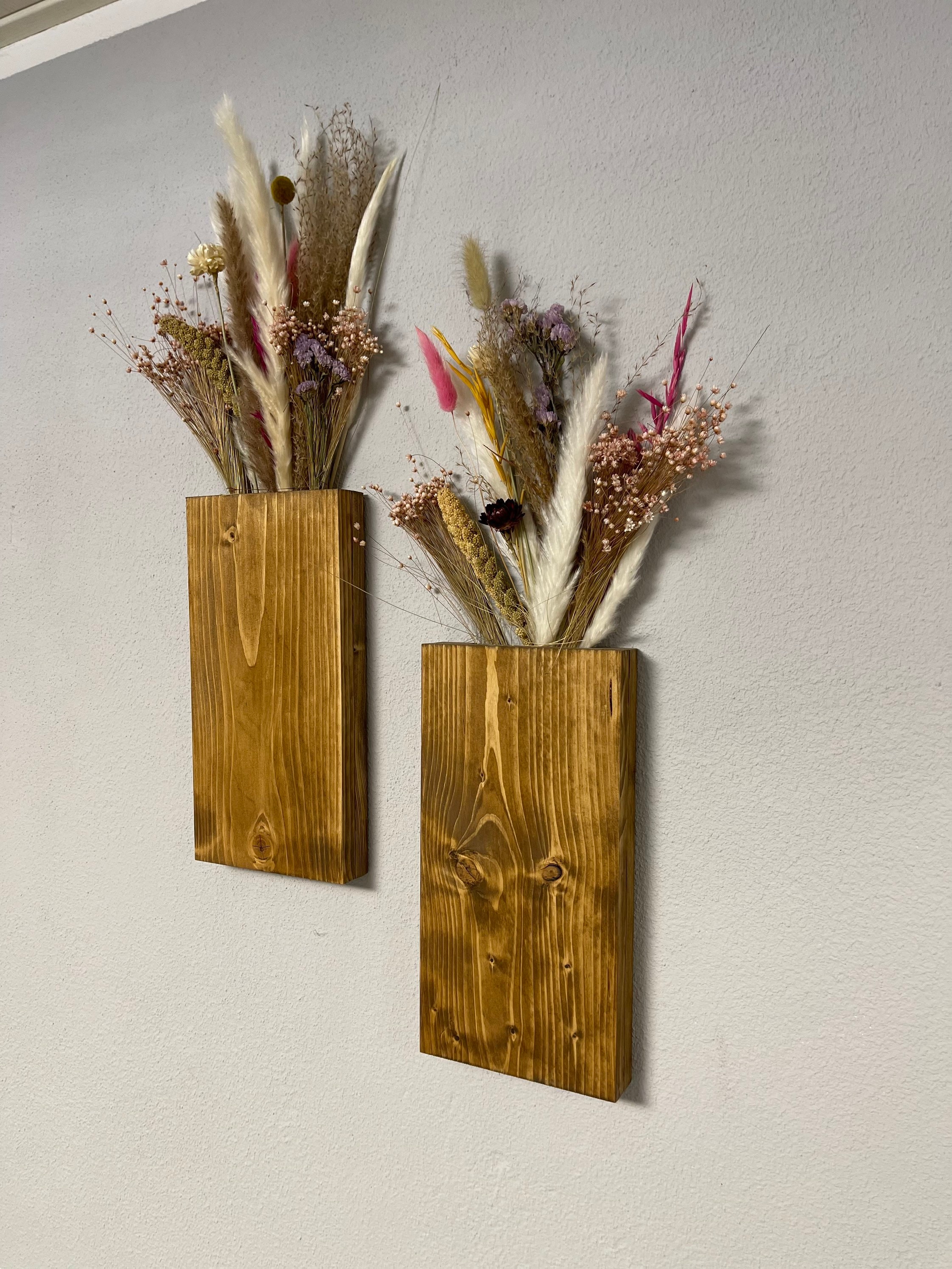 Wandvase Holz, Wandtasche Blumen, Wanddekoration Holz