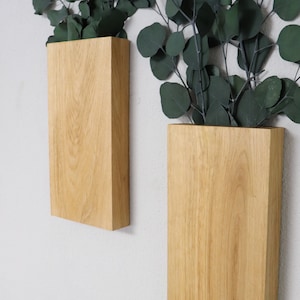 Wall vase wood oak, wall pocket flowers, wall decoration wood, oak