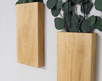Wall vase made of oak wood, wall pocket, flower vase, wall decoration made of wood, oak, wall decoration, solid wood, dried flowers, home decoration