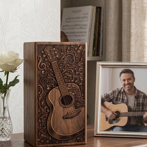 Artistic guitar urn box for human ashes