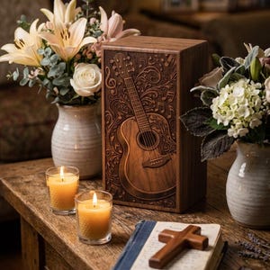 Guitar themed sympathy gift urn box