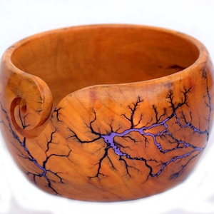 Handcrafted Wooden Yarn Bowl: Purple Epoxy Design, Knitting Accessory