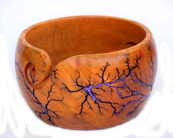 Handcrafted Wooden Yarn Bowl: Purple Epoxy Design, Knitting Accessory