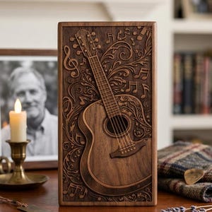 Music inspired funeral urn made of wood
