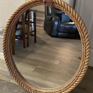 Espejo redondo de cuerda envuelto con lazo para colgar, diseño náutico  vintage, marrón -  España