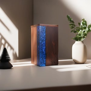Handgemachte Palisander Urne: Blaue Resin Epoxy Aufbewahrungsbox