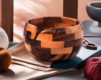 Handcrafted Mix Wood Yarn Bowl: Knitting & Crochet Organizer
